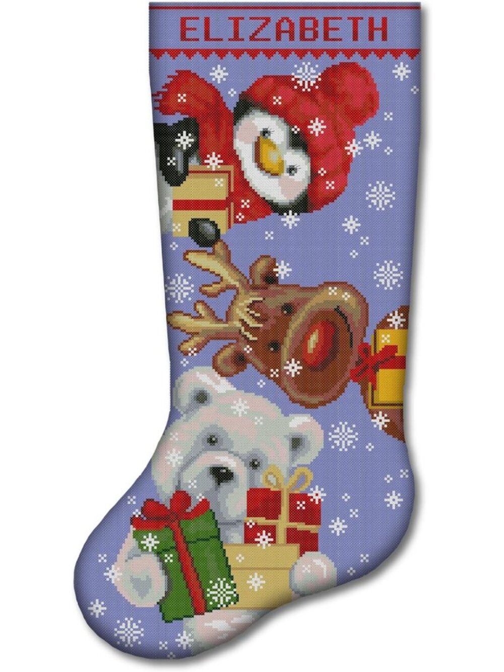 Personalized Christmas Stocking Cross Stitch Kit – DIY Penguin, Reindeer & Polar
